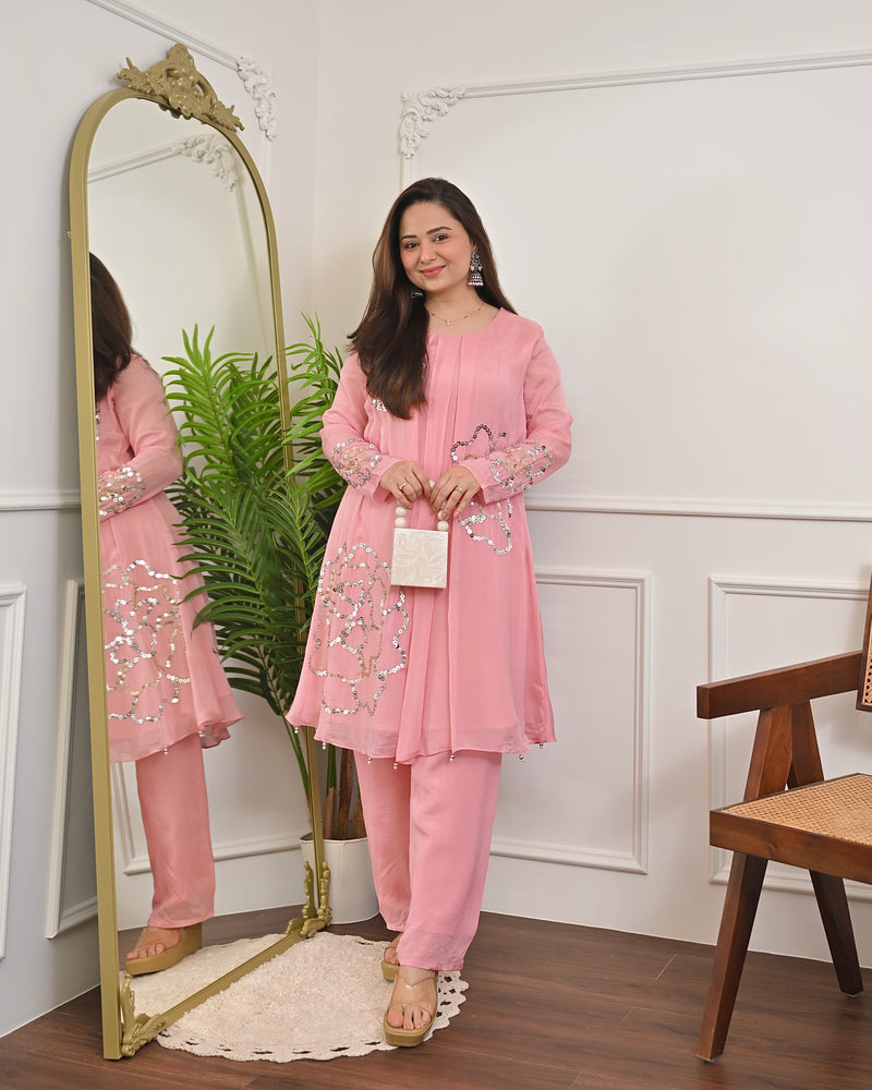 Blush Pink Chinnon Handwork Festive Co-ord