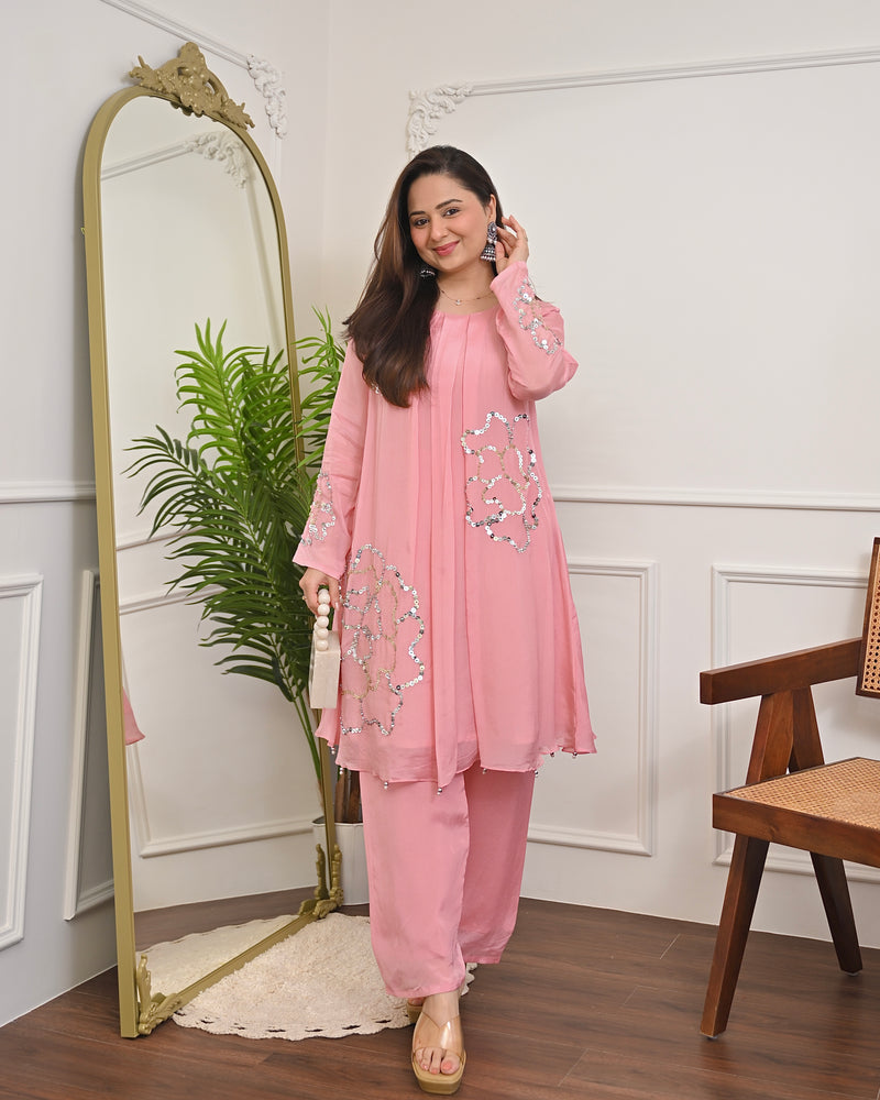 Blush Pink Chinnon Handwork Festive Co-ord