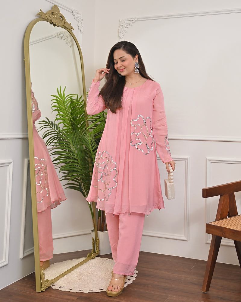 Blush Pink Chinnon Handwork Festive Co-ord
