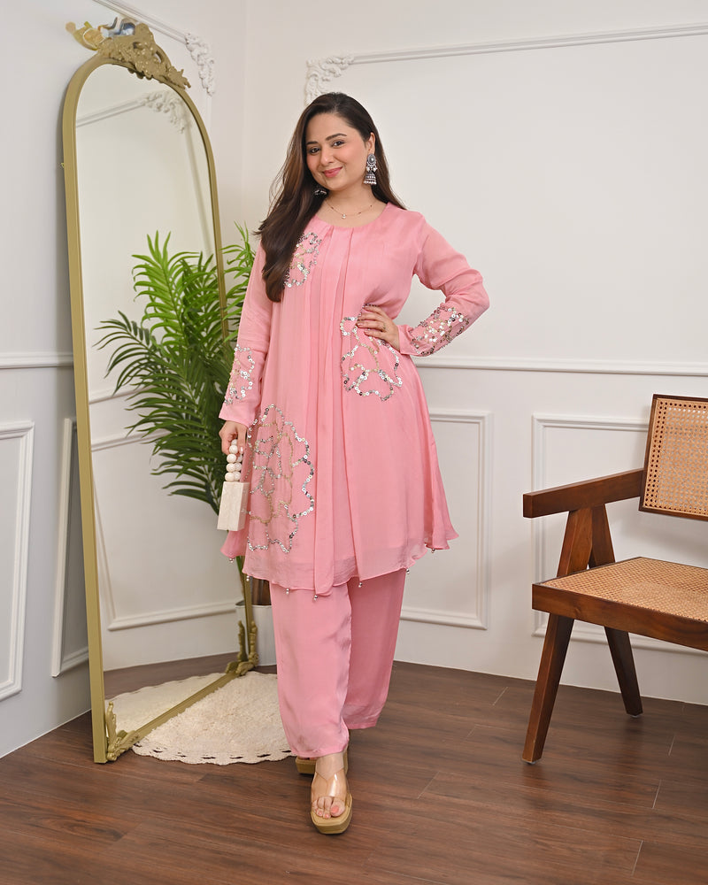 Blush Pink Chinnon Handwork Festive Co-ord