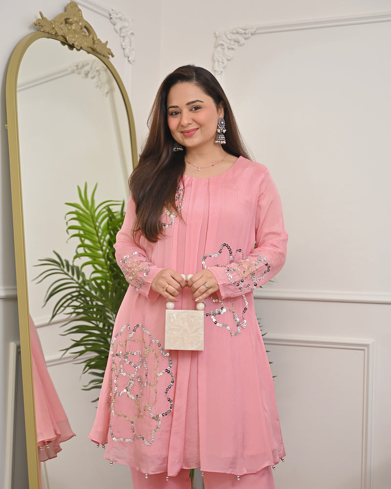 Blush Pink Chinnon Handwork Festive Co-ord