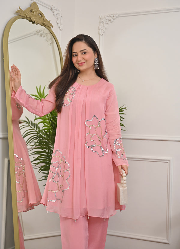 Blush Pink Chinnon Handwork Festive Co-ord