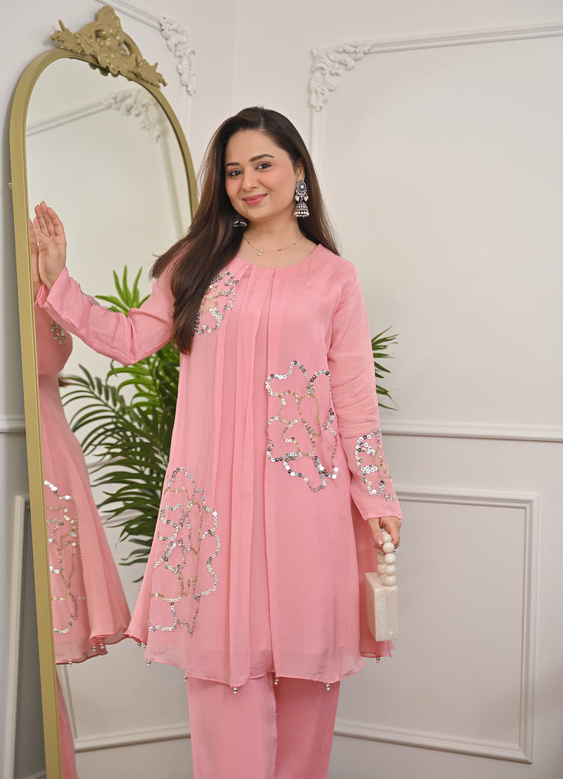 Blush Pink Chinnon Handwork Festive Co-ord