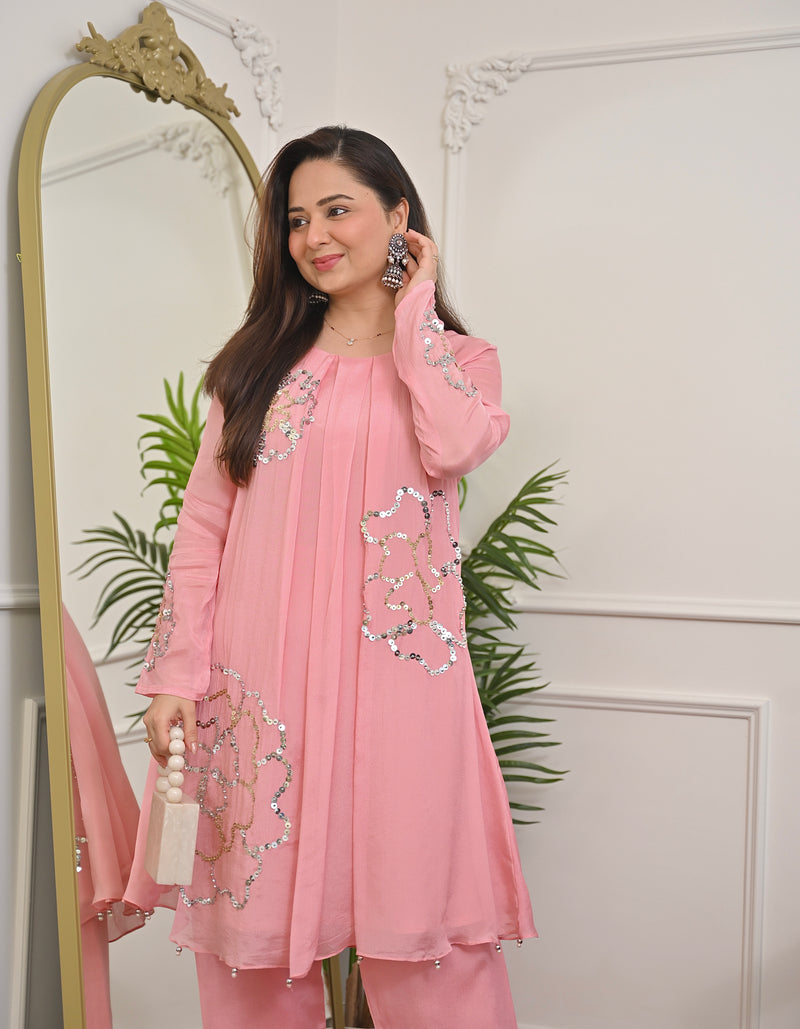 Blush Pink Chinnon Handwork Festive Co-ord