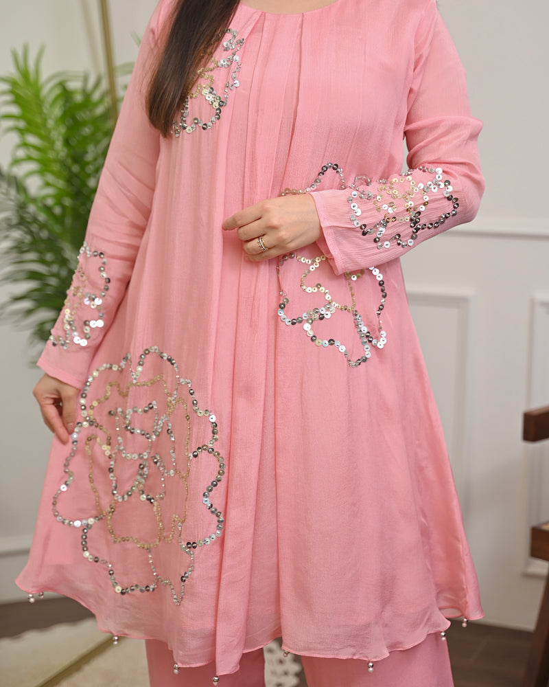 Blush Pink Chinnon Handwork Festive Co-ord