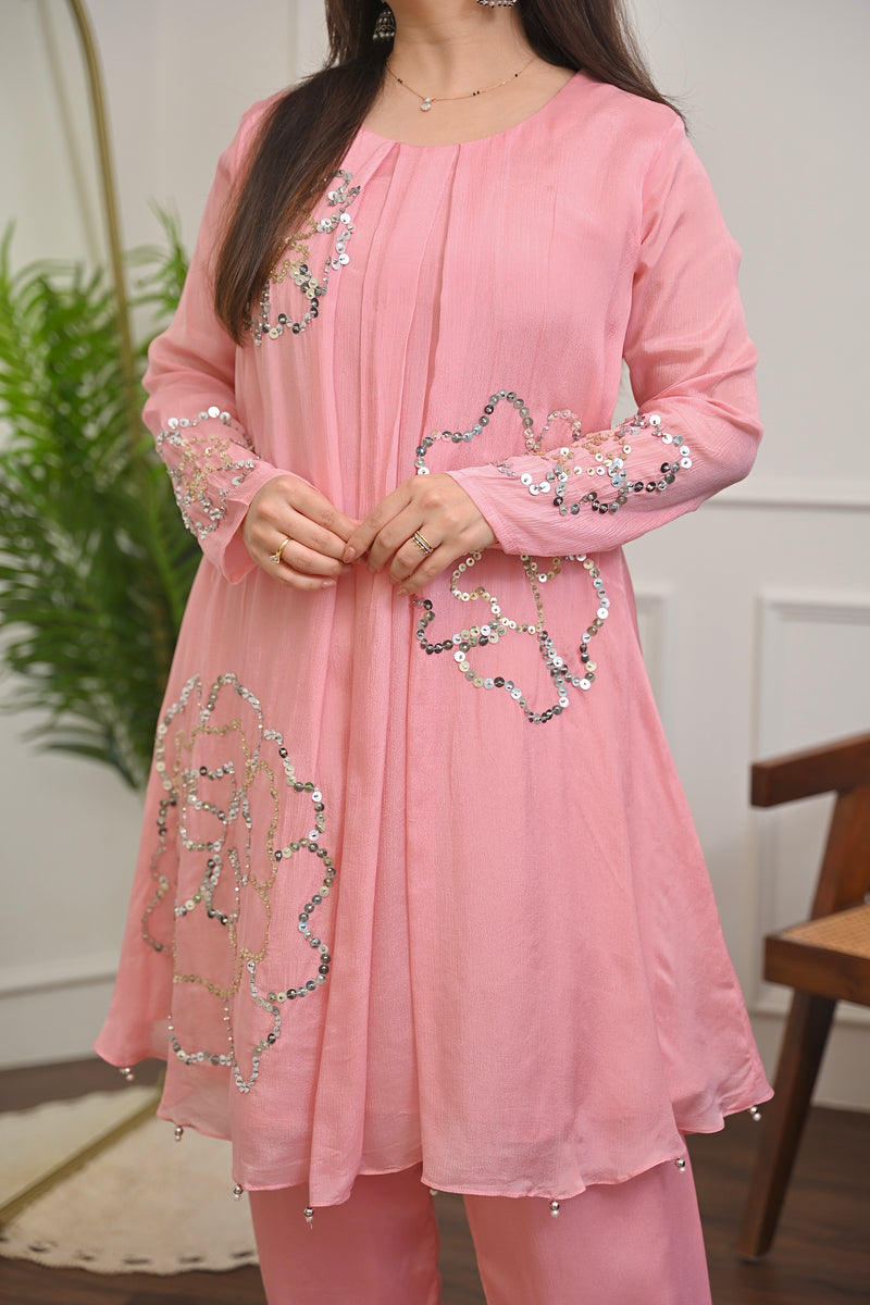 Blush Pink Chinnon Handwork Festive Co-ord