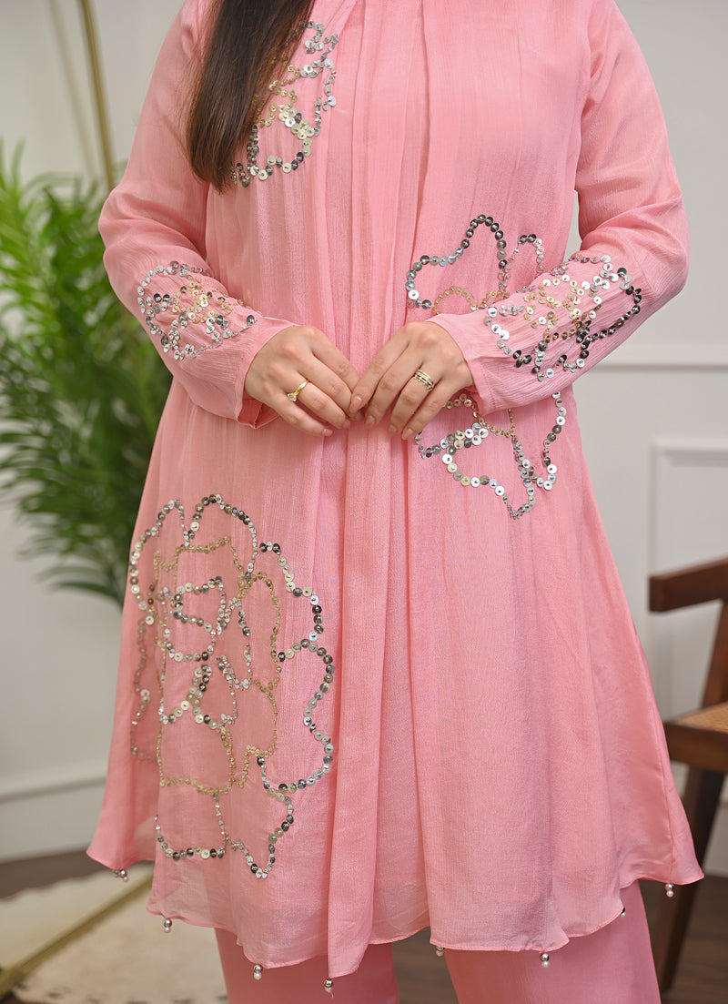 Blush Pink Chinnon Handwork Festive Co-ord