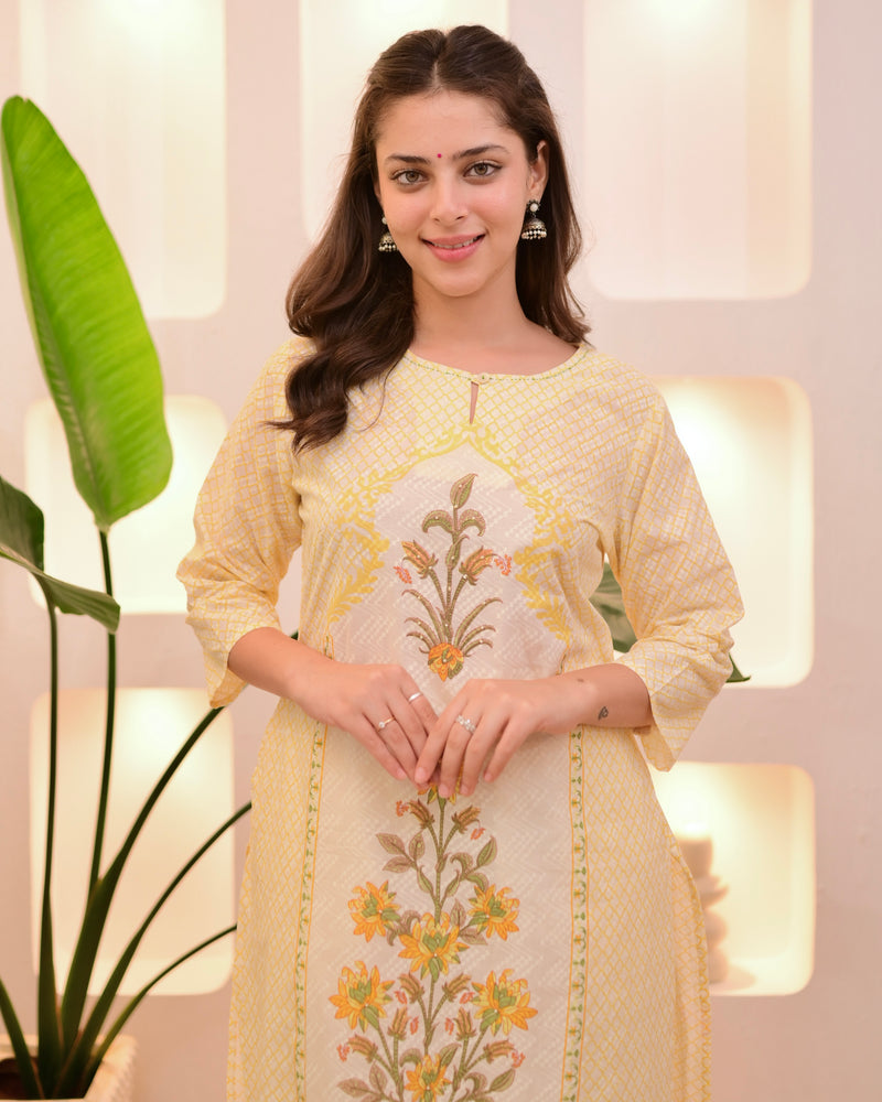 Ivory Yellow Floral Blossom Cotton Suit