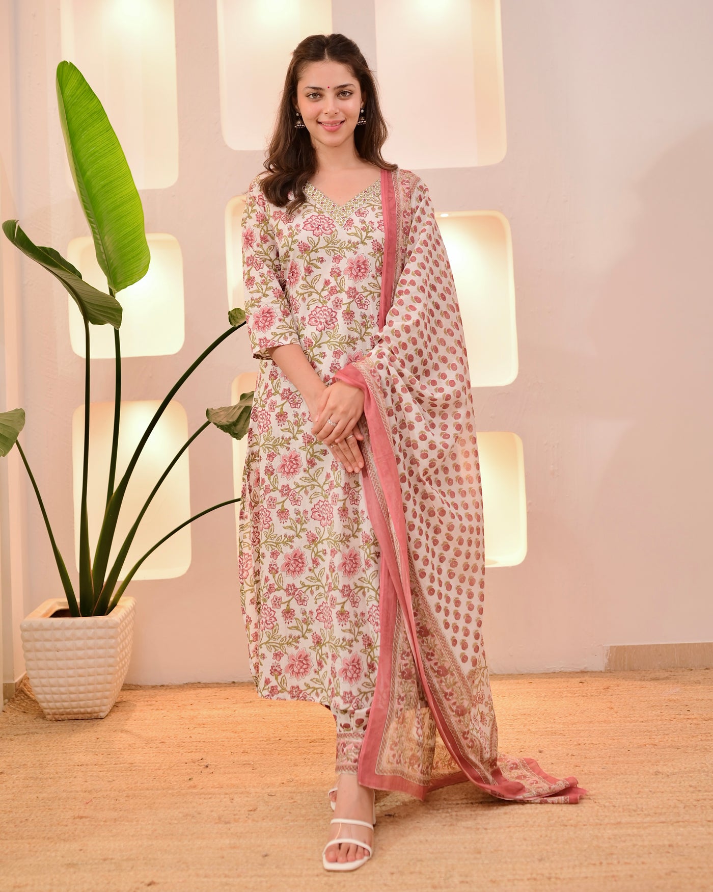 Pink Pastel Phool Cotton Afghani Suit