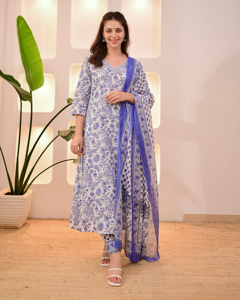 Blue Breeze Phool Cotton Afghani Suit