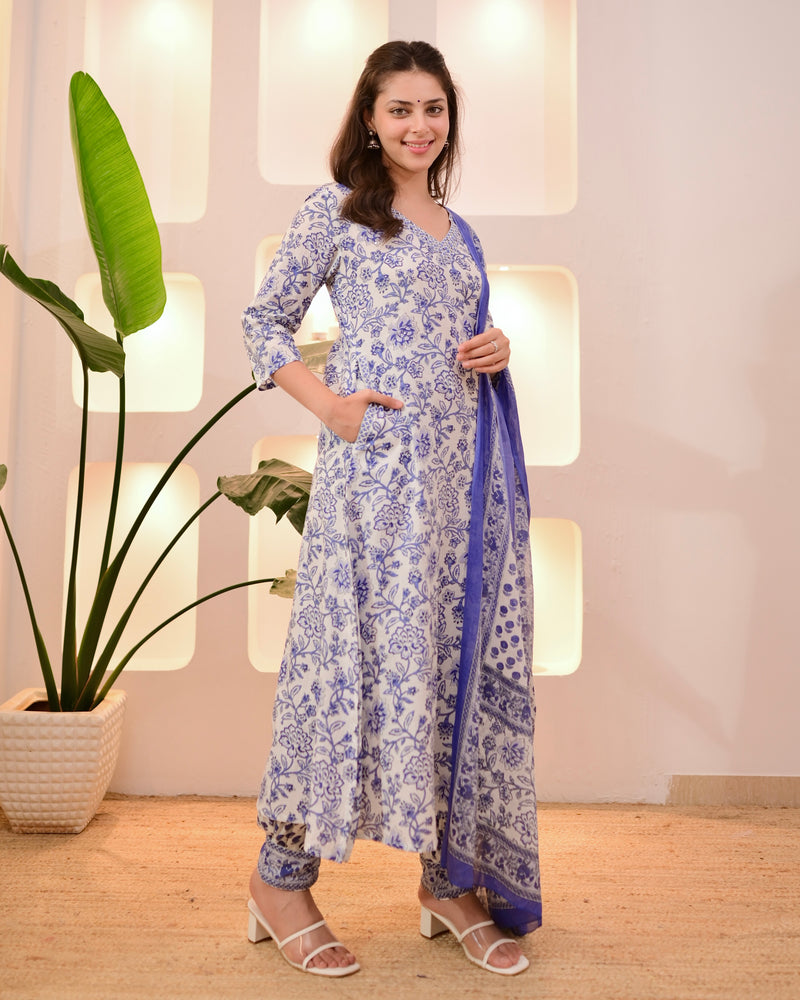 Blue Breeze Phool Cotton Afghani Suit