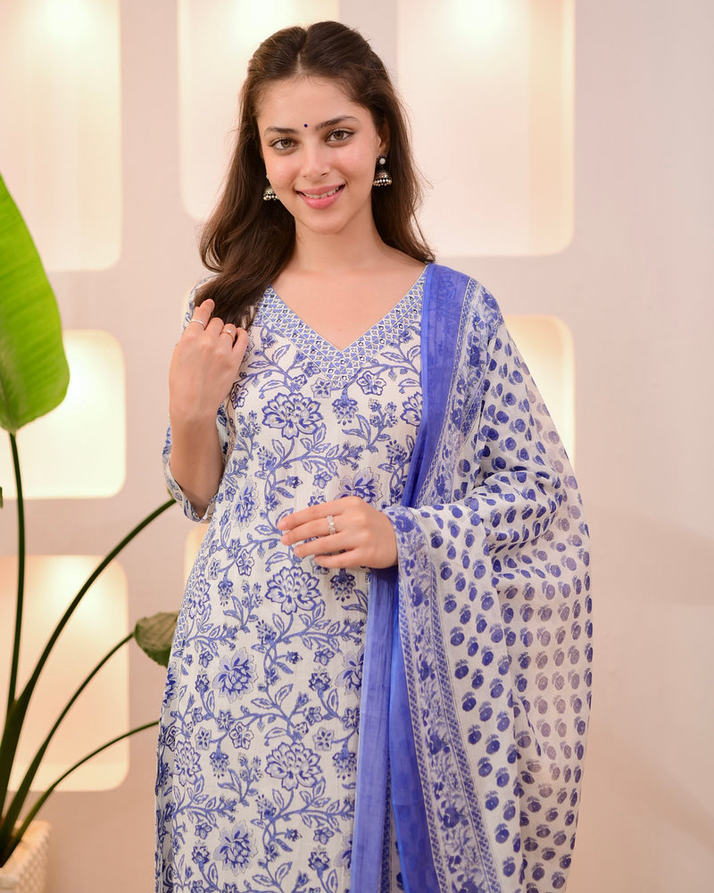 Blue Breeze Phool Cotton Afghani Suit