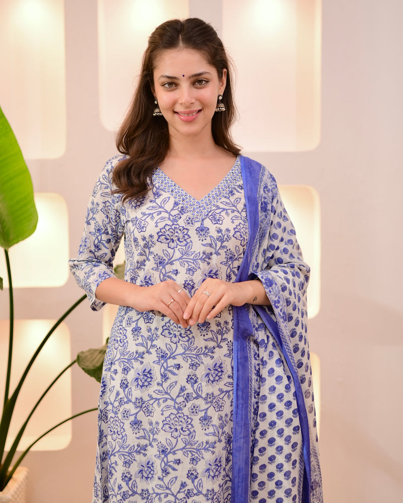 Blue Breeze Phool Cotton Afghani Suit