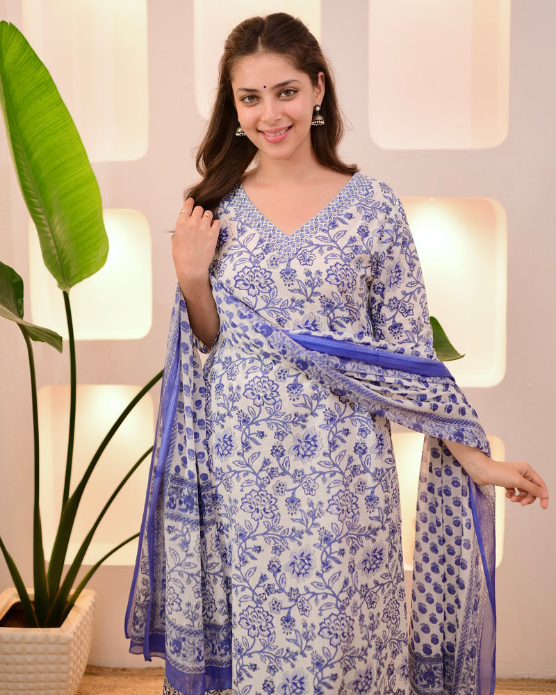 Blue Breeze Phool Cotton Afghani Suit