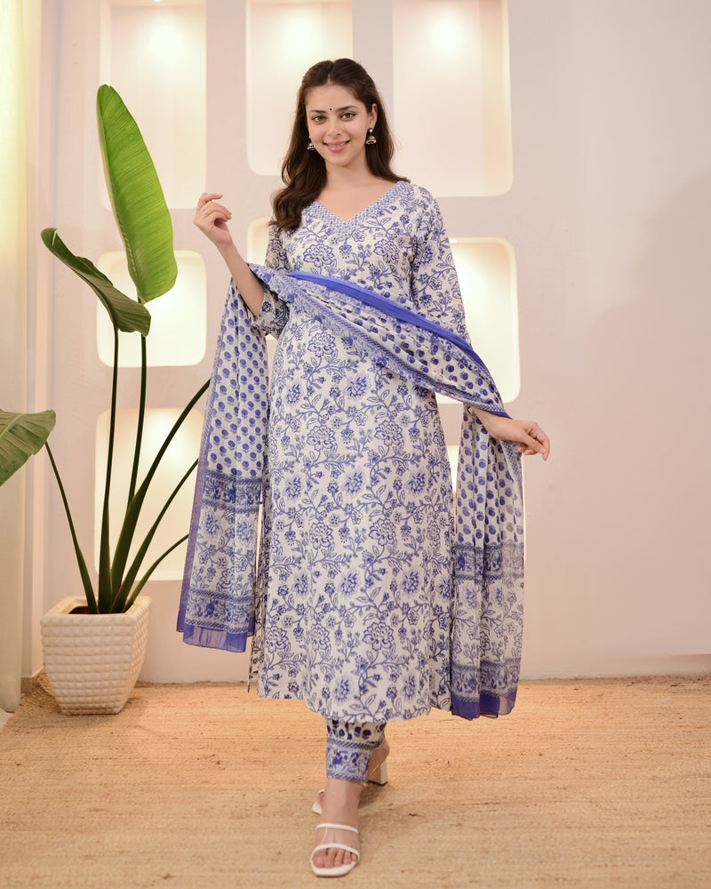 Blue Breeze Phool Cotton Afghani Suit