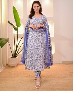 Blue Breeze Phool Cotton Afghani Suit