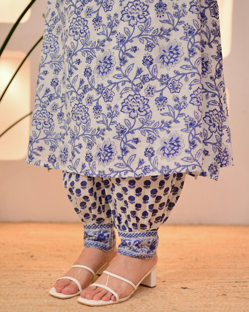 Blue Breeze Phool Cotton Afghani Suit