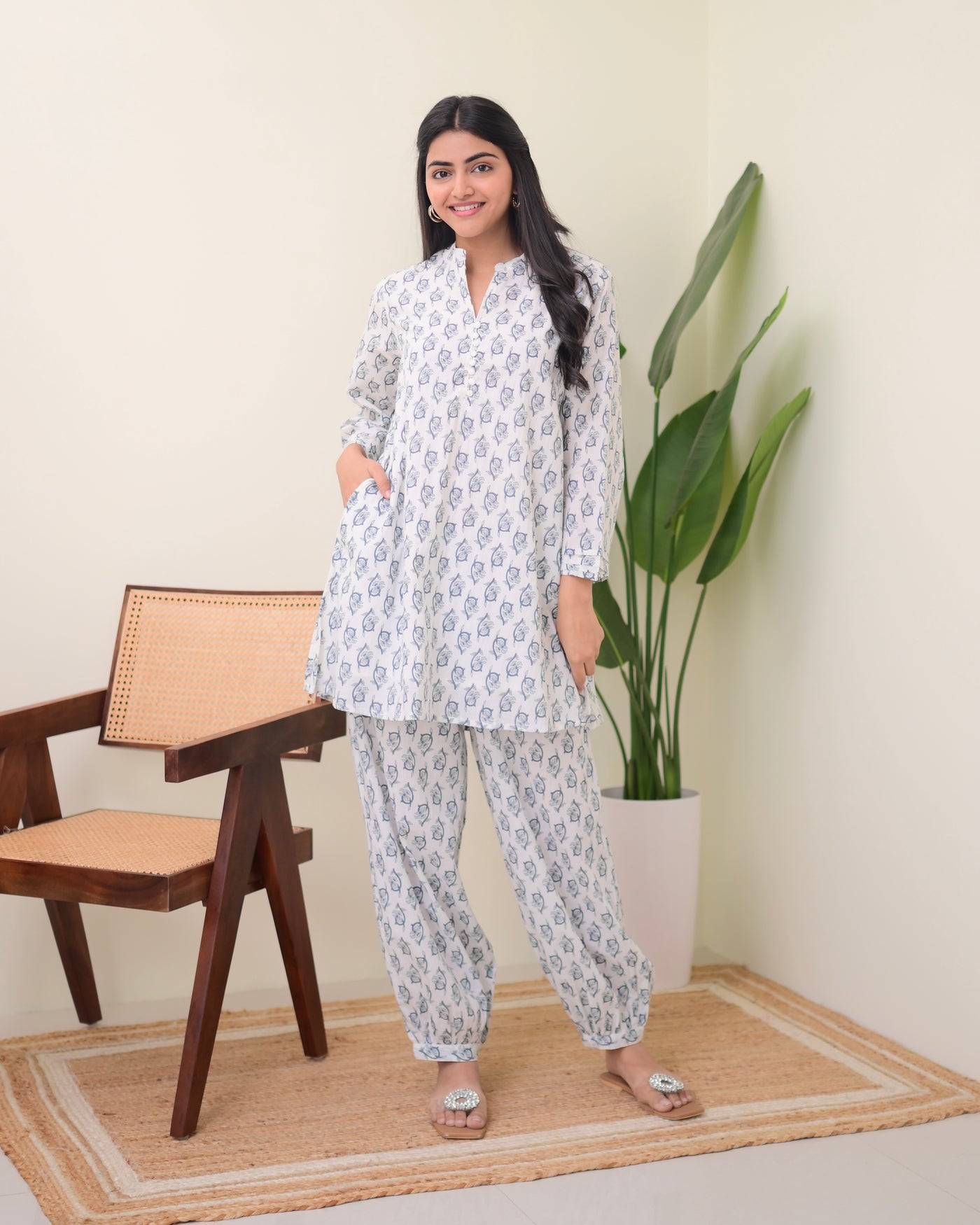 Grey White Afghani Cotton Co-ord