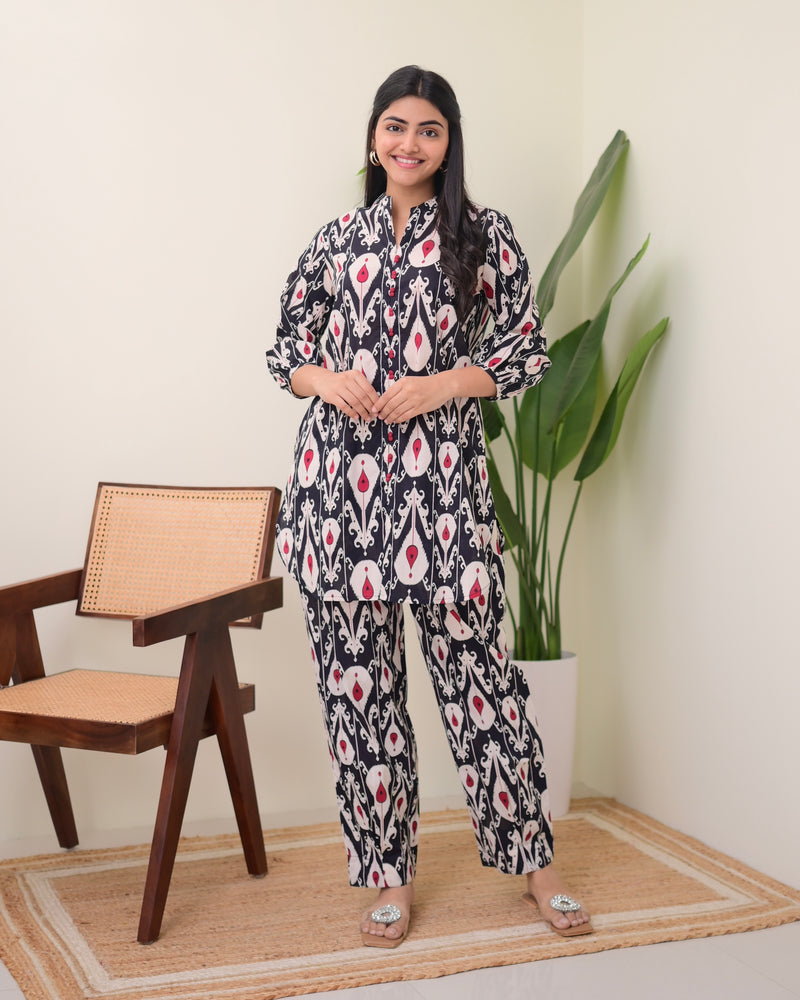 Black Maroon Baroque Cotton Co-ord