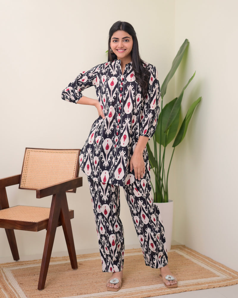Black Maroon Baroque Cotton Co-ord