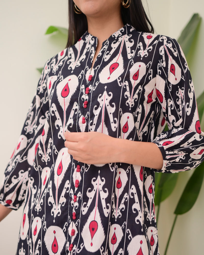 Black Maroon Baroque Cotton Co-ord