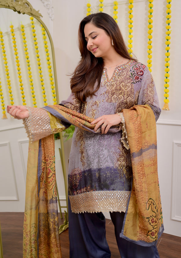 Moonlit Mosaic Crepe Farshi Shalwar Festive Suit