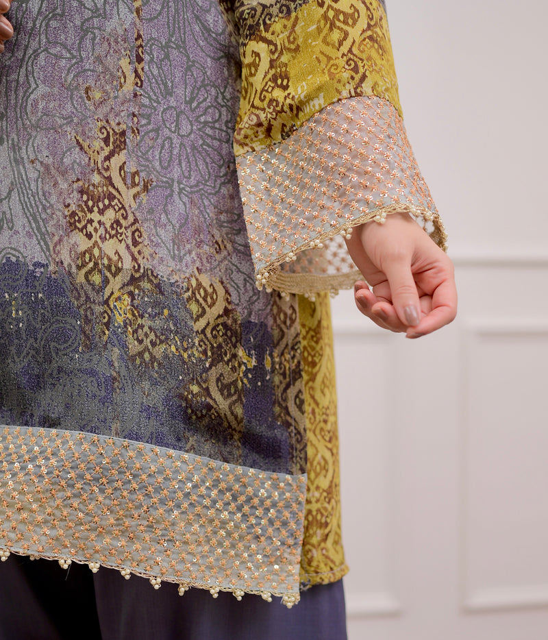 Moonlit Mosaic Crepe Farshi Shalwar Festive Suit