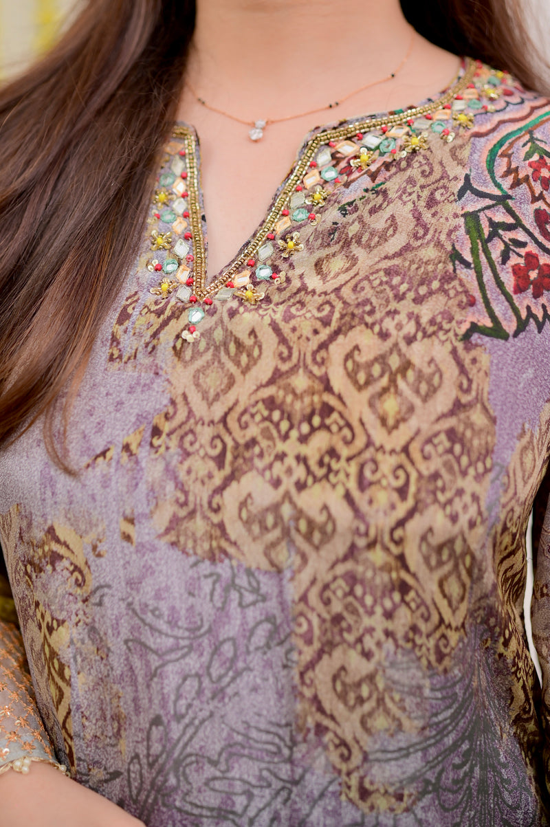 Moonlit Mosaic Crepe Farshi Shalwar Festive Suit