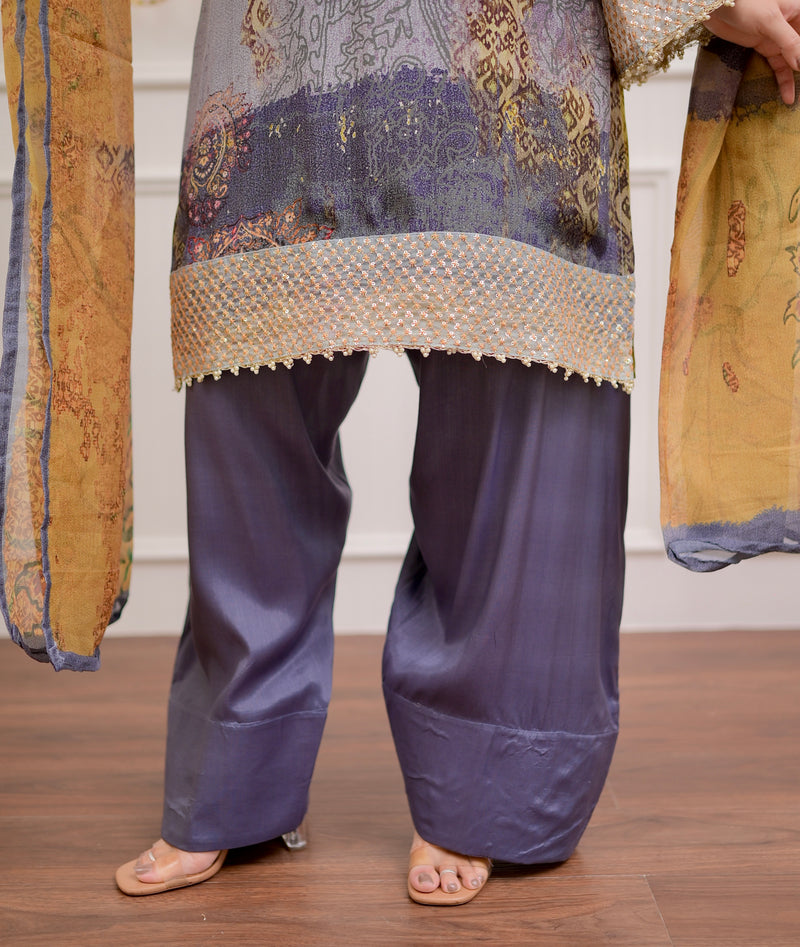 Moonlit Mosaic Crepe Farshi Shalwar Festive Suit