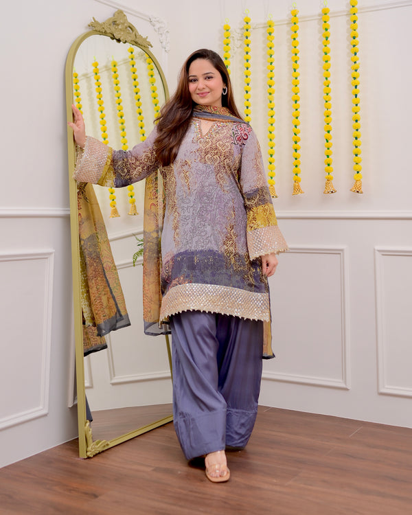 Moonlit Mosaic Crepe Farshi Shalwar Festive Suit