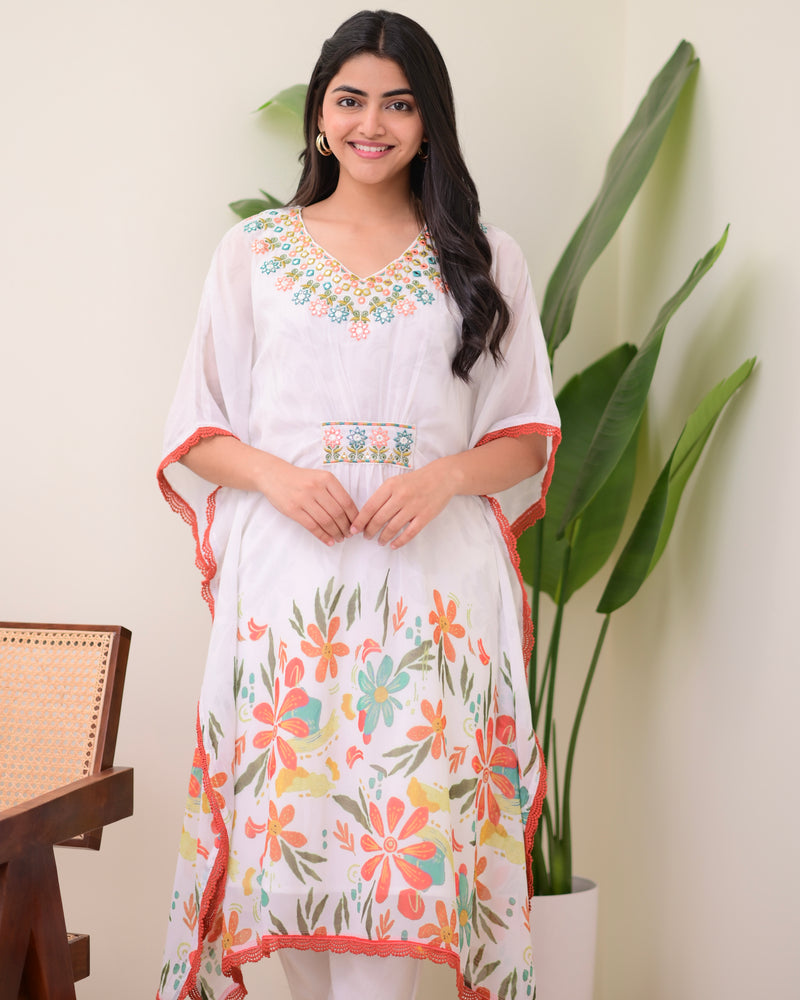 Ivory Handwork Kaftan Tulip Pant Set