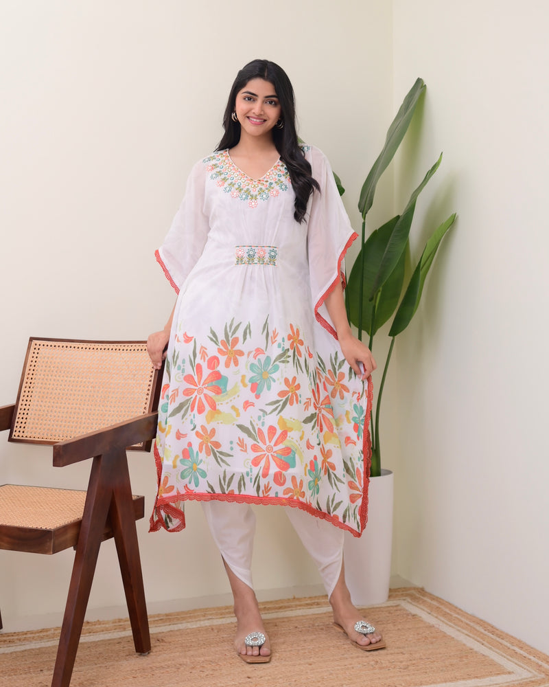 Ivory Handwork Kaftan Tulip Pant Set