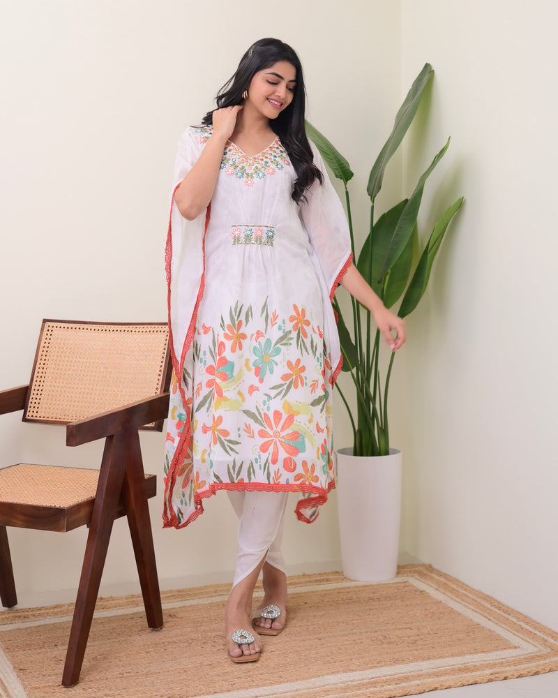 Ivory Handwork Kaftan Tulip Pant Set