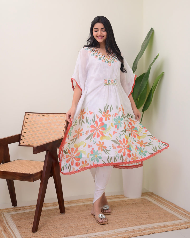 Ivory Handwork Kaftan Tulip Pant Set