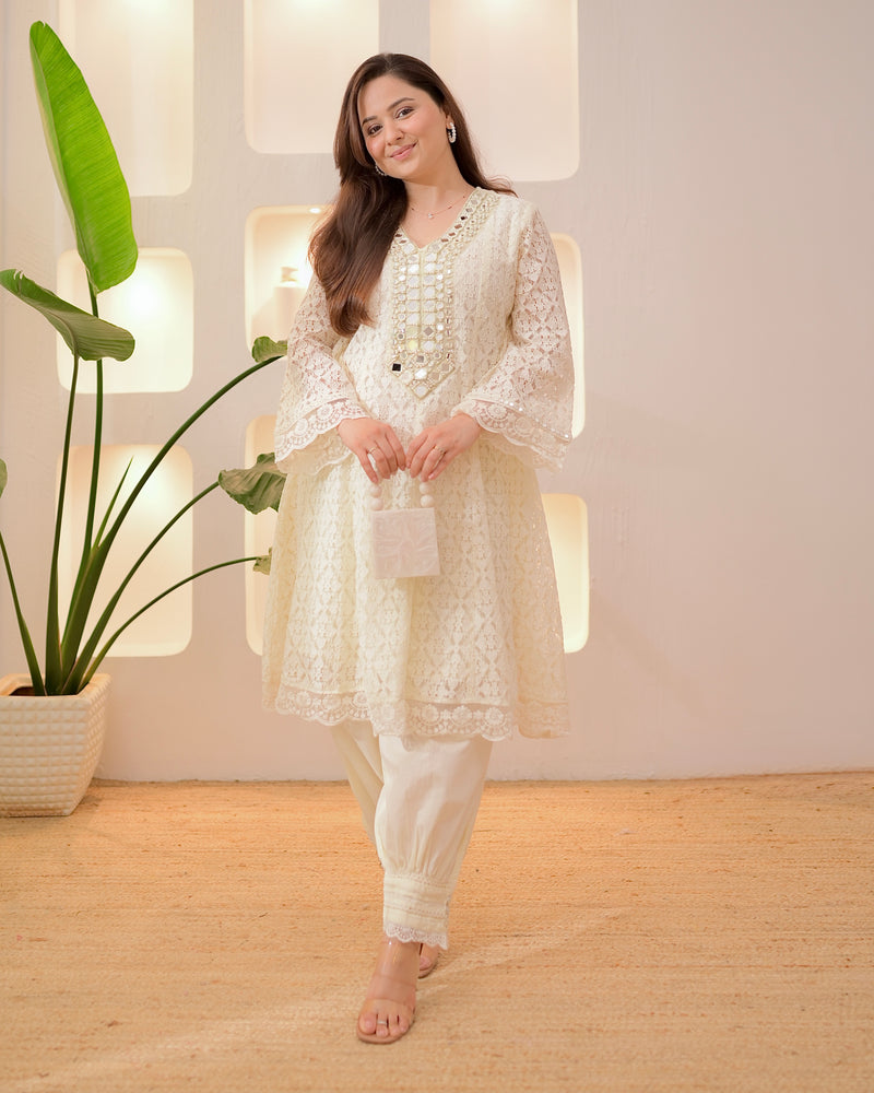 Ivory Schiffli Mirror Muse Festive Afghani Co-ord
