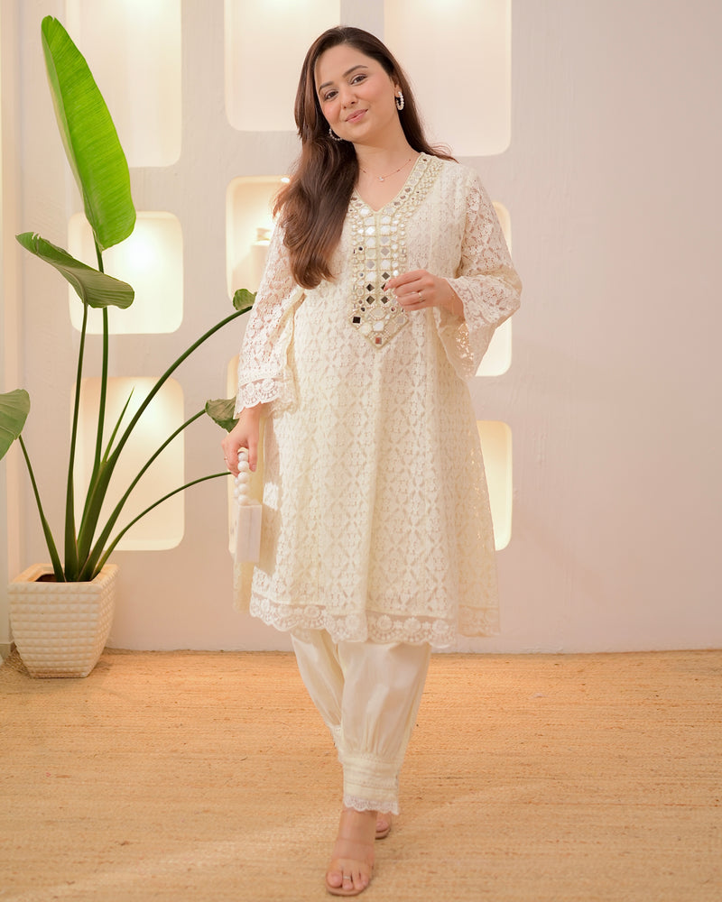 Ivory Schiffli Mirror Muse Festive Afghani Co-ord