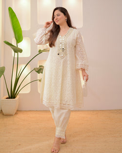 Ivory Schiffli Mirror Muse Festive Afghani Co-ord