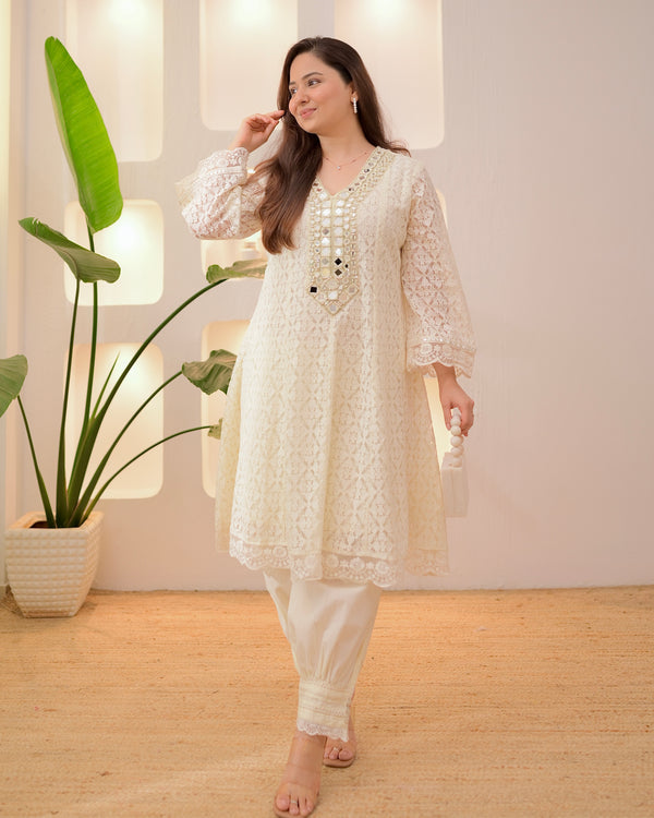Ivory Schiffli Mirror Muse Festive Afghani Co-ord