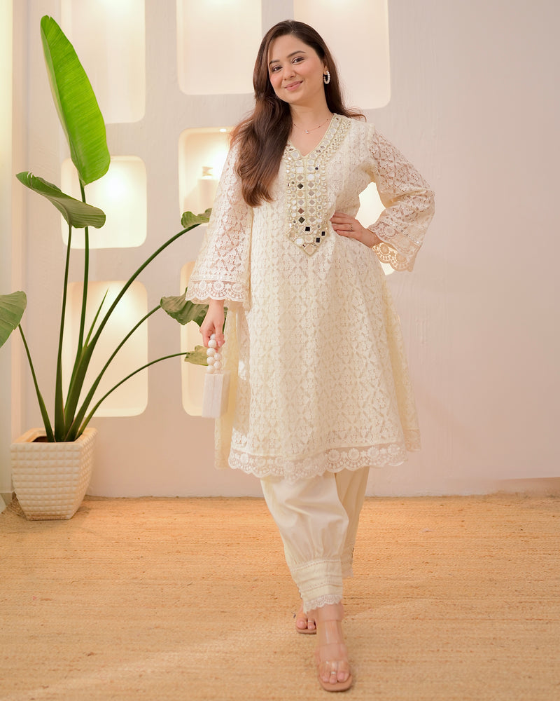 Ivory Schiffli Mirror Muse Festive Afghani Co-ord