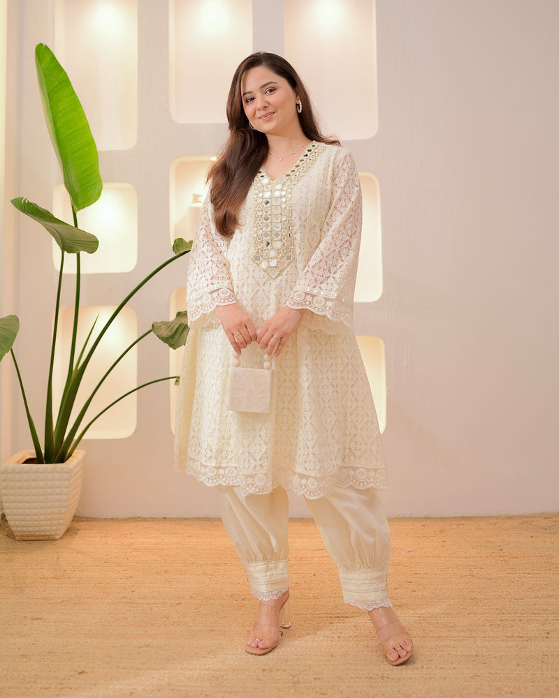 Ivory Schiffli Mirror Muse Festive Afghani Co-ord