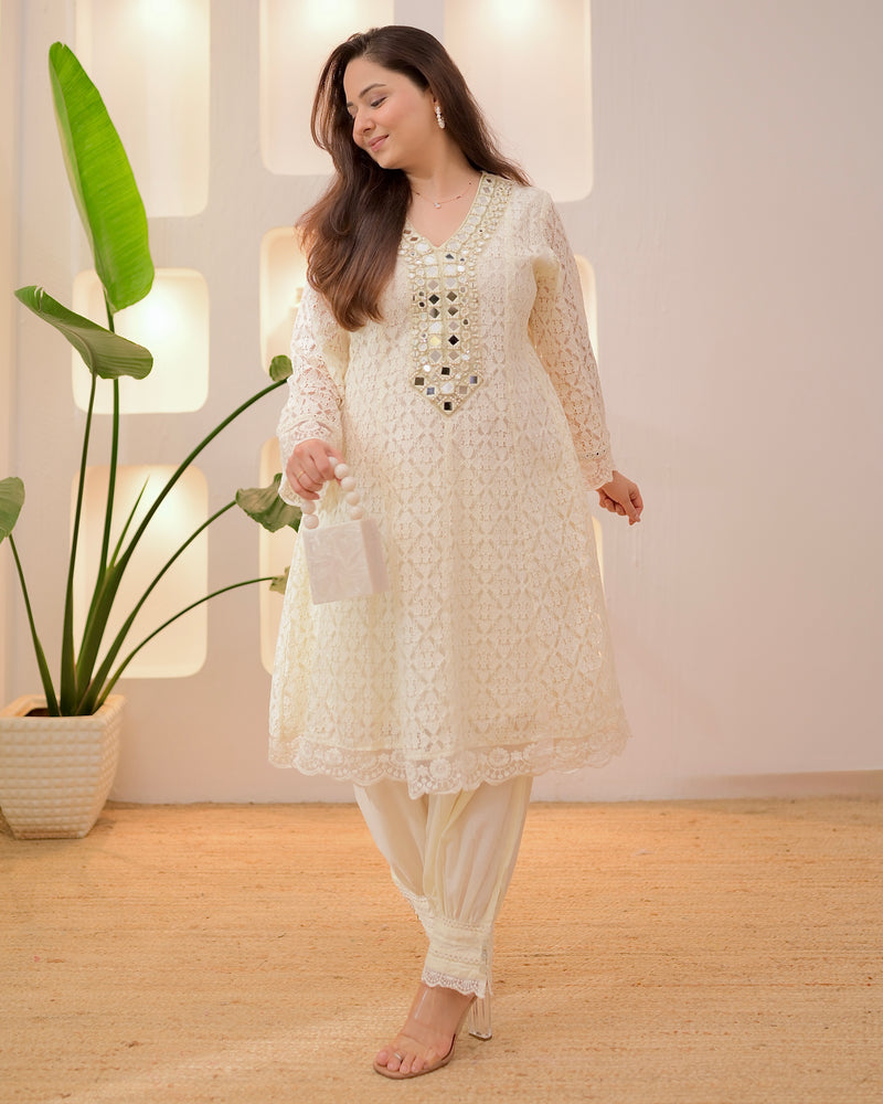 Ivory Schiffli Mirror Muse Festive Afghani Co-ord