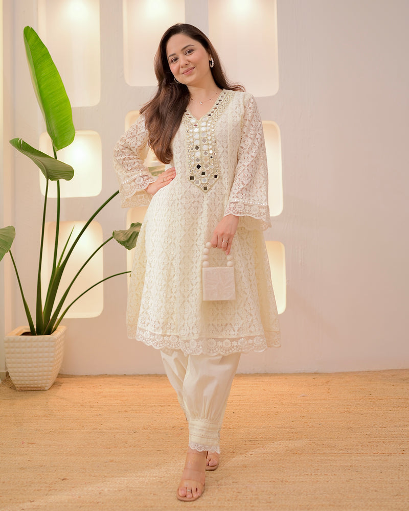 Ivory Schiffli Mirror Muse Festive Afghani Co-ord