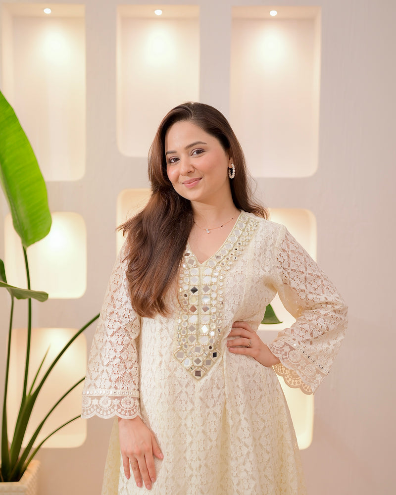 Ivory Schiffli Mirror Muse Festive Afghani Co-ord