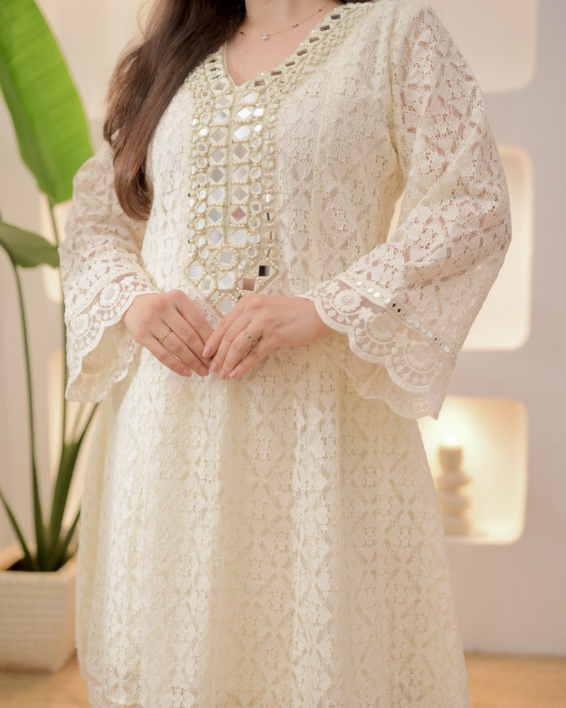 Ivory Schiffli Mirror Muse Festive Afghani Co-ord