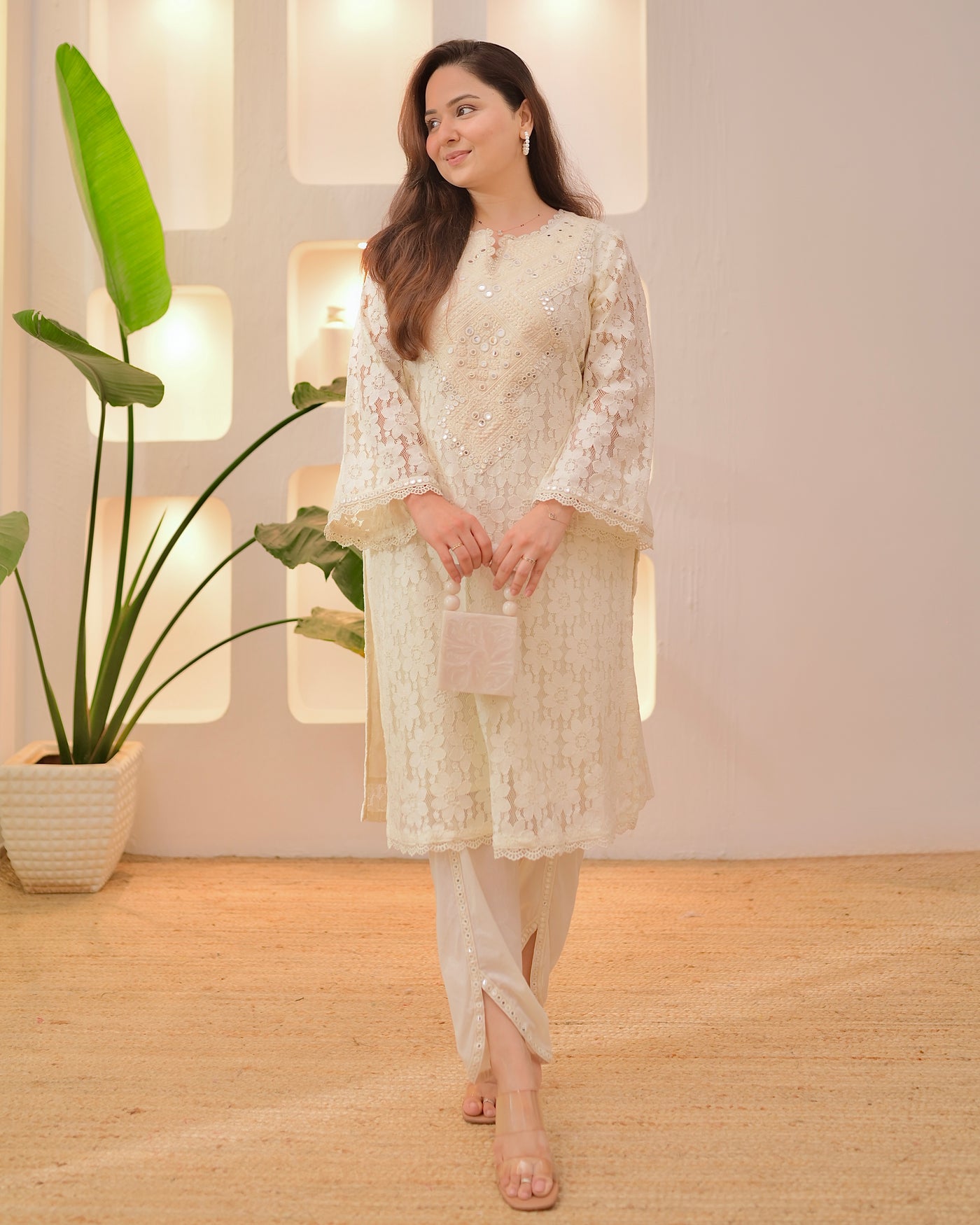 Ivory Schiffli Threaded Festive Tulip Co-ord