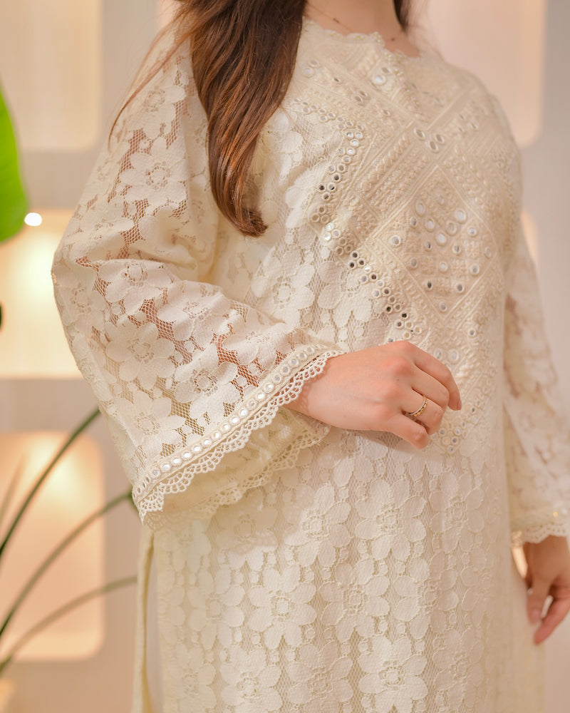 Ivory Schiffli Threaded Festive Tulip Co-ord