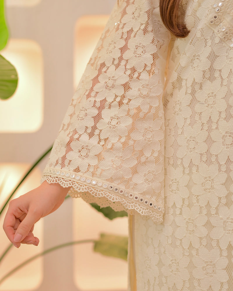 Ivory Schiffli Threaded Festive Tulip Co-ord