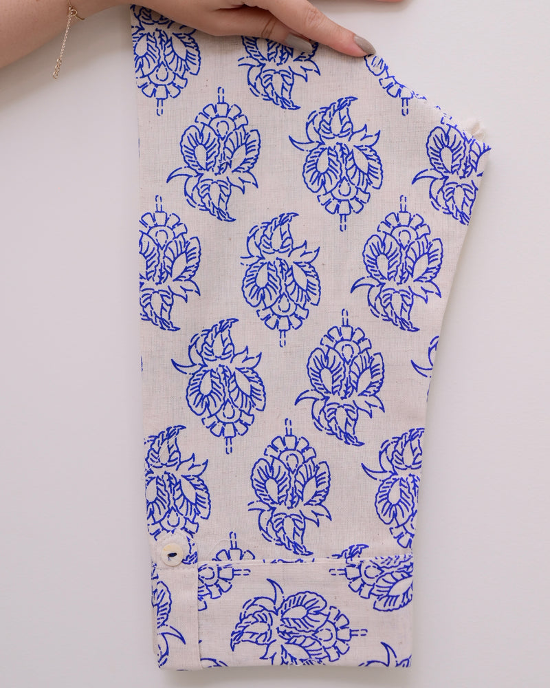 Blue Floral A Line Kurta Schiffli Palazzo Set