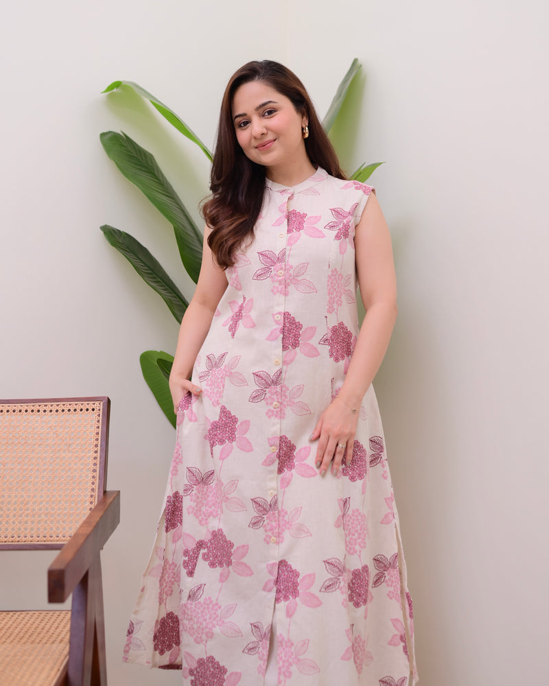 Pink Floral A Line Kurta Schiffli Palazzo Set