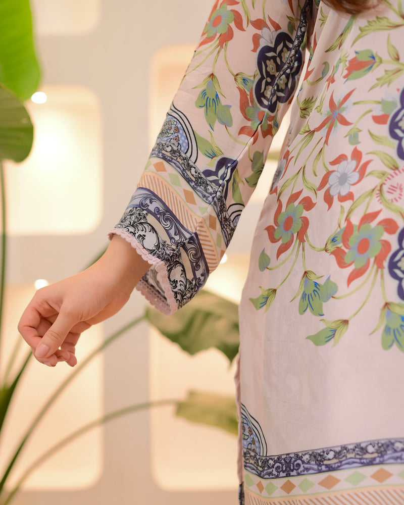 Ivory Blue Botanic Charm Crepe Co-ord Set